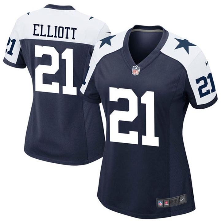 Women Dallas Cowboys #21 Ezekiel Elliott Navy Alternate Game Jersey