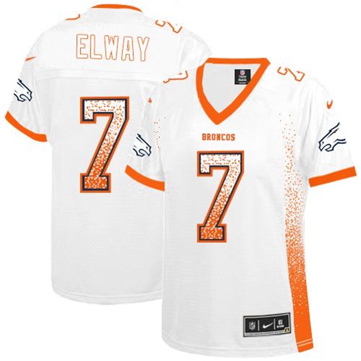 Women Denver Broncos #7 John Elway White Drift Fashion Jersey