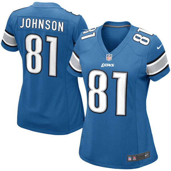 Women Detroit Lions #81 Calvin Johnson Light Blue Game Jersey