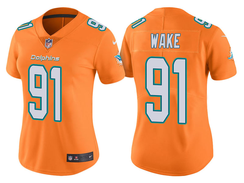 Women Miami Dolphins #91 Cameron Wake Orange Vapor Untouchable Color Rush Limited Jersey Women Miami Dolphins #91 Cameron Wake Orange Vapor Untouchable Color Rush Limited Jersey