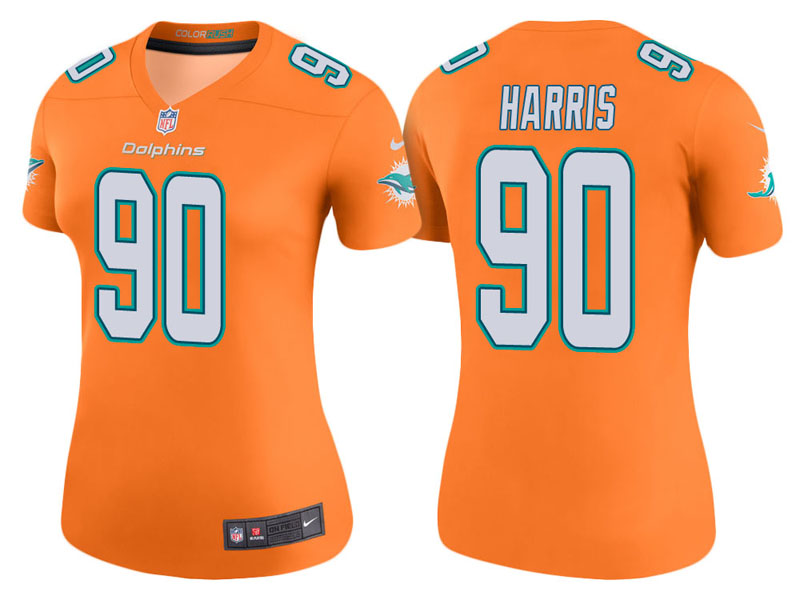 Women Miami Dolphins #90 Charles Harris Orange Color Rush Legend Jersey Women Miami Dolphins #90 Charles Harris Orange Color Rush Legend Jersey