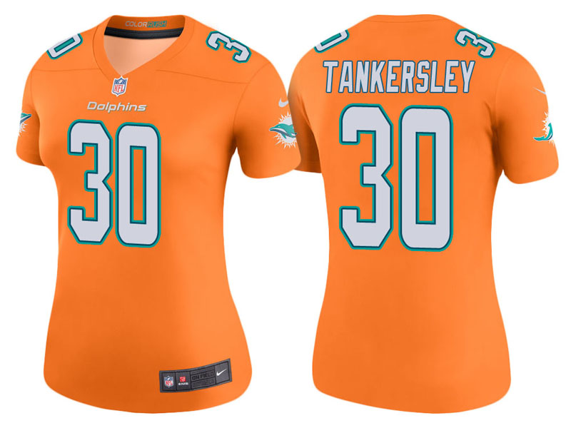 Women Miami Dolphins #30 Cordrea Tankersley Orange Color Rush Legend Jersey Women Miami Dolphins #30 Cordrea Tankersley Orange Color Rush Legend Jersey