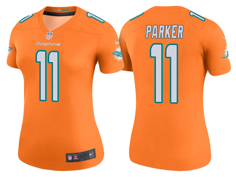 Women Miami Dolphins #11 DeVante Parker Orange Color Rush Legend Jersey