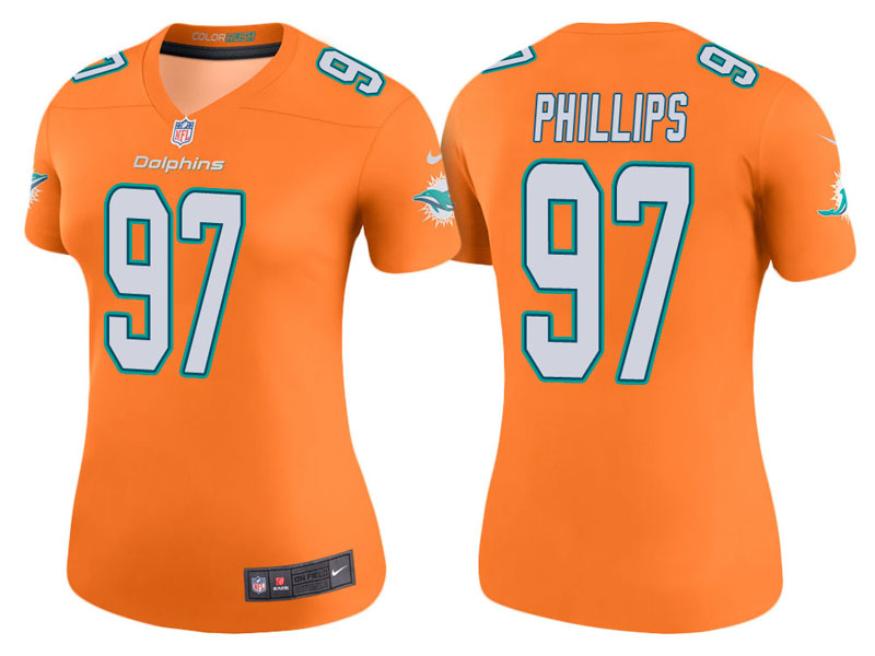 Women Miami Dolphins #97 Jordan Phillips Orange Color Rush Legend Jersey Women Miami Dolphins #97 Jordan Phillips Orange Color Rush Legend Jersey