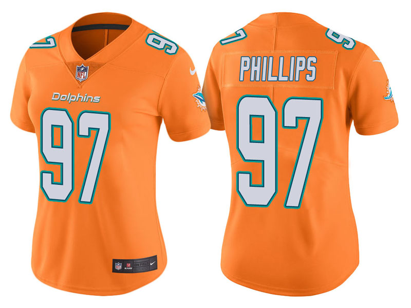 Women Miami Dolphins #97 Jordan Phillips Orange Vapor Untouchable Color Rush Limited Jersey Women Miami Dolphins #97 Jordan Phillips Orange Vapor Untouchable Color Rush Limited Jersey