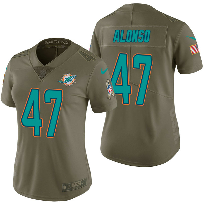 Women Miami Dolphins #47 Kiko Alonso Olive 2017 Salute to Service Limited Jersey