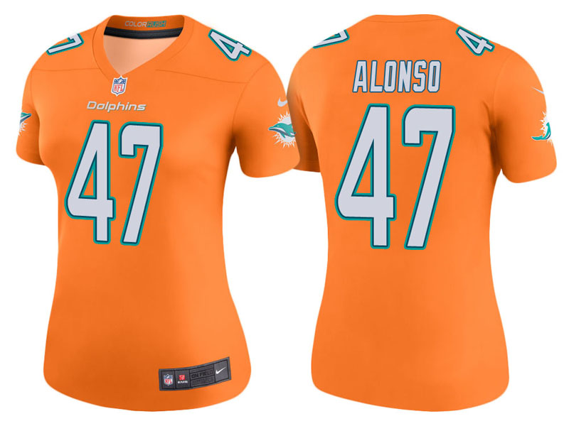 Women Miami Dolphins #47 Kiko Alonso Orange Color Rush Legend Jersey