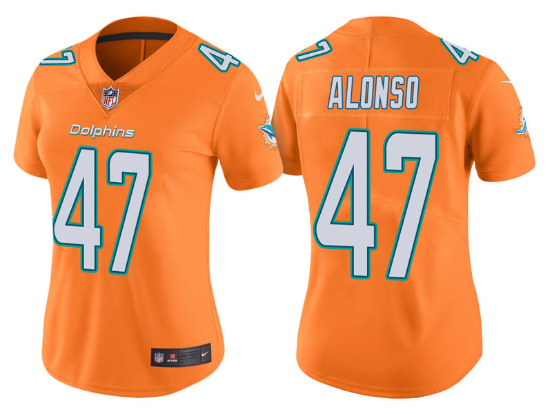 Women Miami Dolphins #47 Kiko Alonso Orange Vapor Untouchable Color Rush Limited Jersey