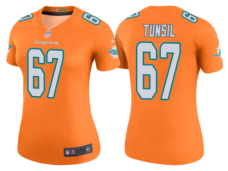 Women Miami Dolphins #67 Laremy Tunsil Orange Color Rush Legend Jersey