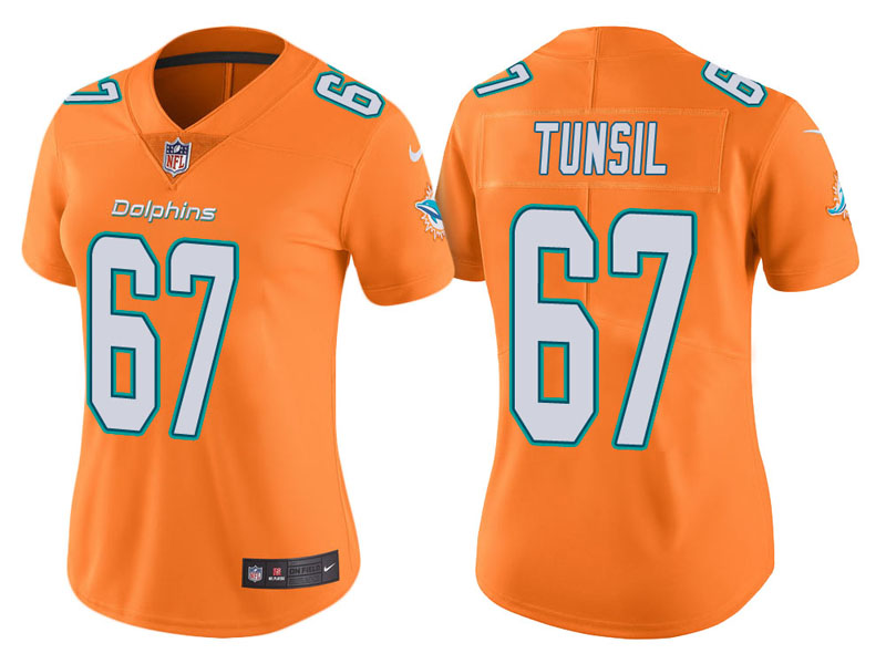 Women Miami Dolphins #67 Laremy Tunsil Orange Vapor Untouchable Color Rush Limited Jersey