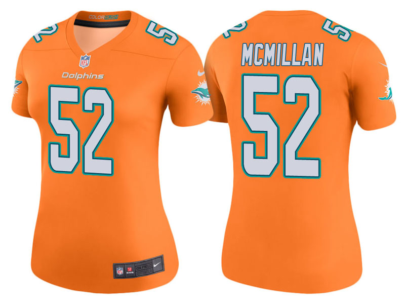 Women Miami Dolphins #52 Raekwon McMillan Orange Color Rush Legend Jersey Women Miami Dolphins #52 Raekwon McMillan Orange Color Rush Legend Jersey