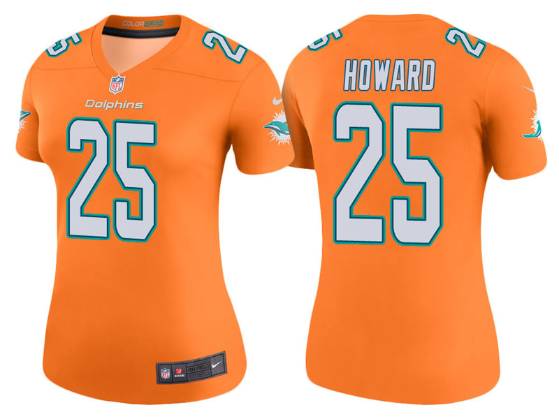 Women Miami Dolphins #25 Xavien Howard Orange Color Rush Legend Jersey Women Miami Dolphins #25 Xavien Howard Orange Color Rush Legend Jersey