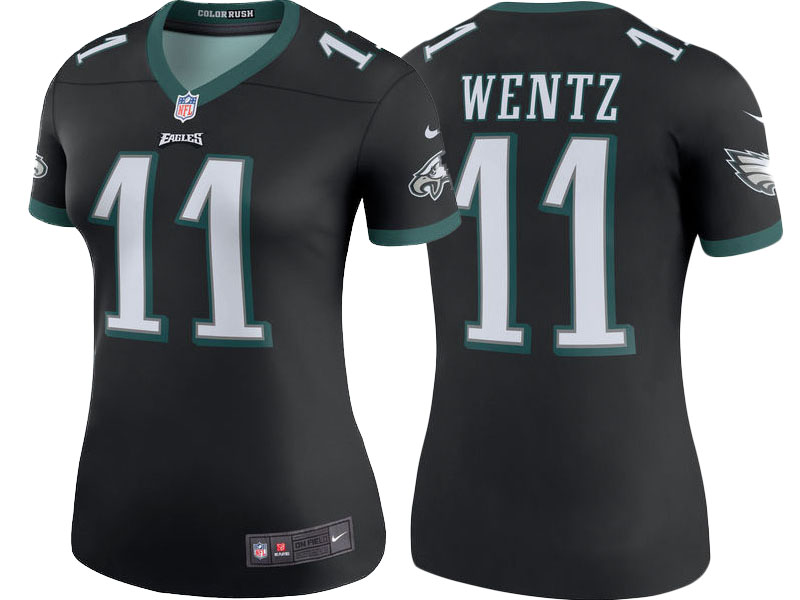 Women Philadelphia Eagles #11 Carson Wentz Black Color Rush Legend Jersey