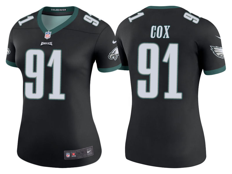 Women Philadelphia Eagles #91 Fletcher Cox Black Color Rush Legend Jersey