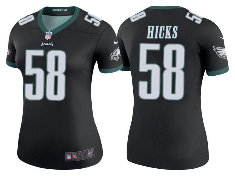 Women Philadelphia Eagles #58 Jordan Hicks Black Color Rush Legend Jersey Women Philadelphia Eagles #58 Jordan Hicks Black Color Rush Legend Jersey