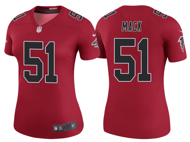 Women Atlanta Falcons #51 Alex Mack Red Color Rush Legend Jersey