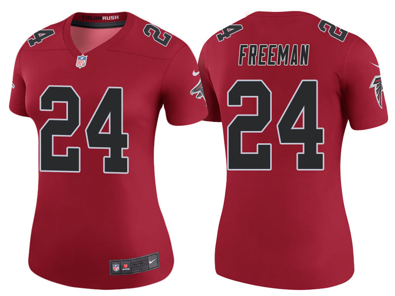 Women Atlanta Falcons #24 Devonta Freeman Red Color Rush Legend Jersey