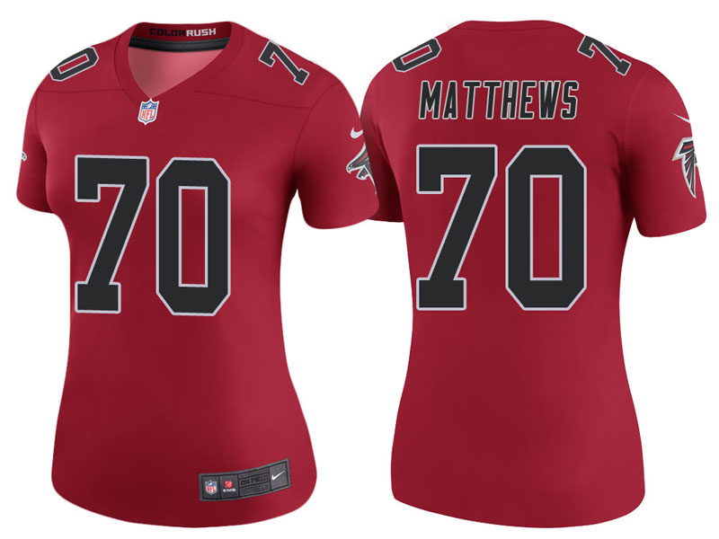 Women Atlanta Falcons #70 Jake Matthews Red Color Rush Legend Jersey