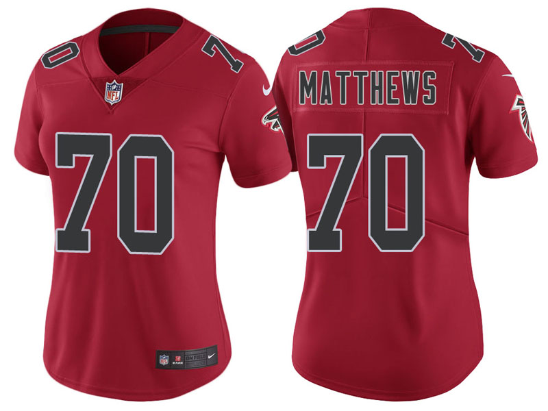 Women Atlanta Falcons #70 Jake Matthews Red Vapor Untouchable Color Rush Limited Jersey