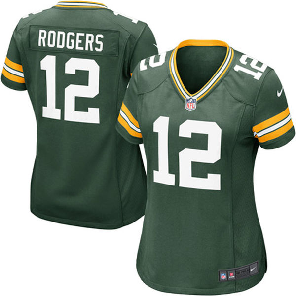 Women Green Bay Packers #12 Aaron Rodgers Green Game Jersey