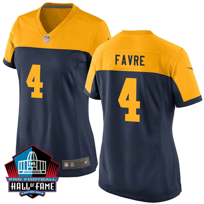 Women Green Bay Packers #4 Brett Favre Navy Throwback Game Jersey