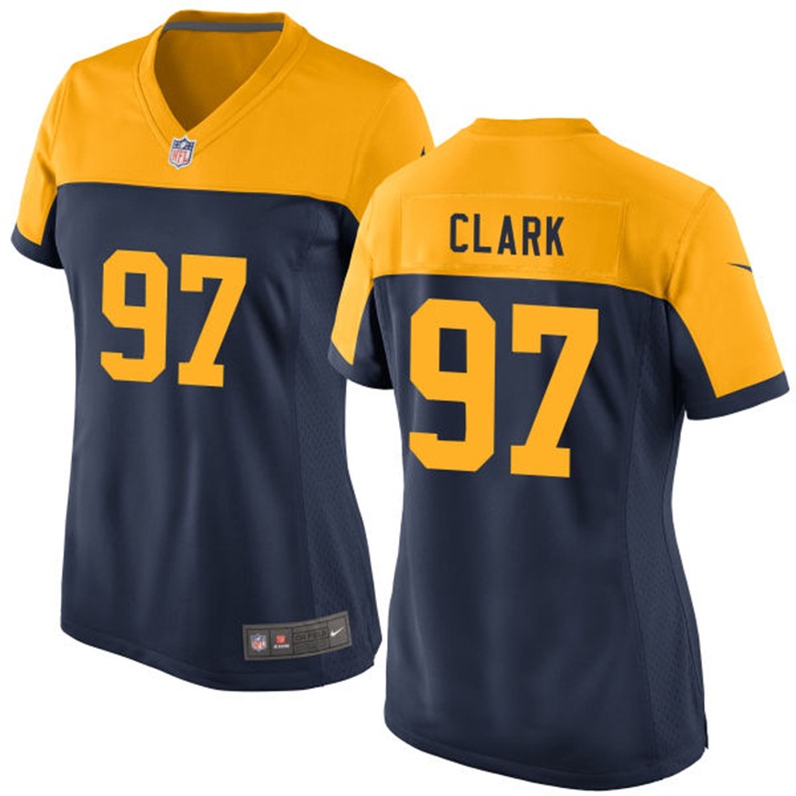 Women Green Bay Packers #97 Kenny Clark Navy Throwback Game Jersey
