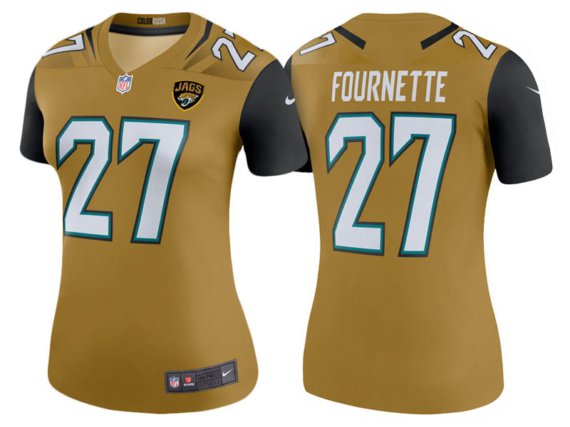 Women Jacksonville Jaguars #27 Leonard Fournette Gold Color Rush Legend Jersey