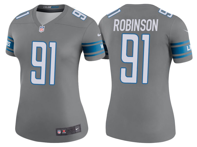 Women Detroit Lions #91 A'Shawn Robinson Steel Color Rush Legend Jersey Women Detroit Lions #91 A'Shawn Robinson Steel Color Rush Legend Jersey