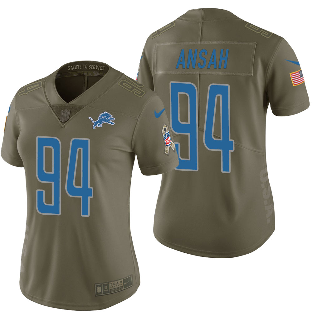 Women Detroit Lions #94 Ezekiel Ansah Olive 2017 Salute to Service Limited Jersey