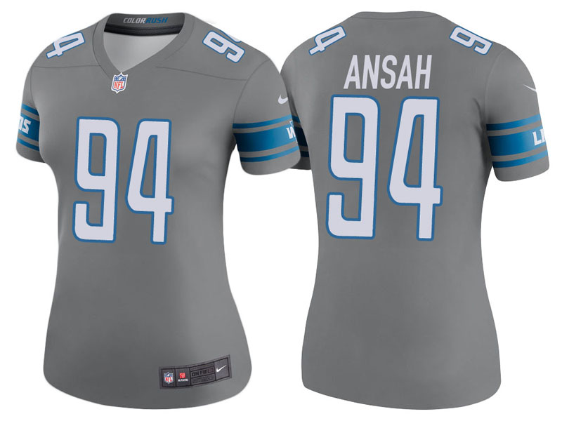 Women Detroit Lions #94 Ezekiel Ansah Steel Color Rush Legend Jersey