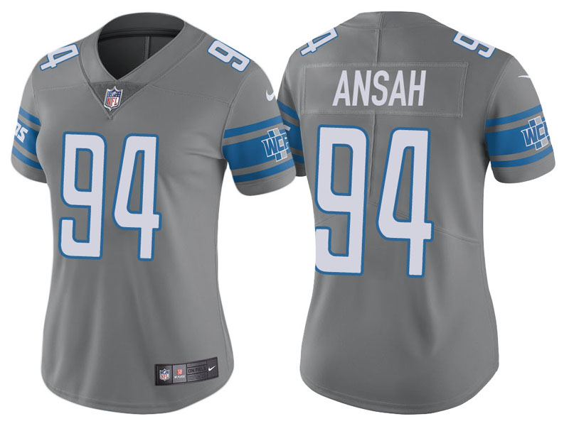 Women Detroit Lions #94 Ezekiel Ansah Steel Vapor Untouchable Color Rush Limited Jersey