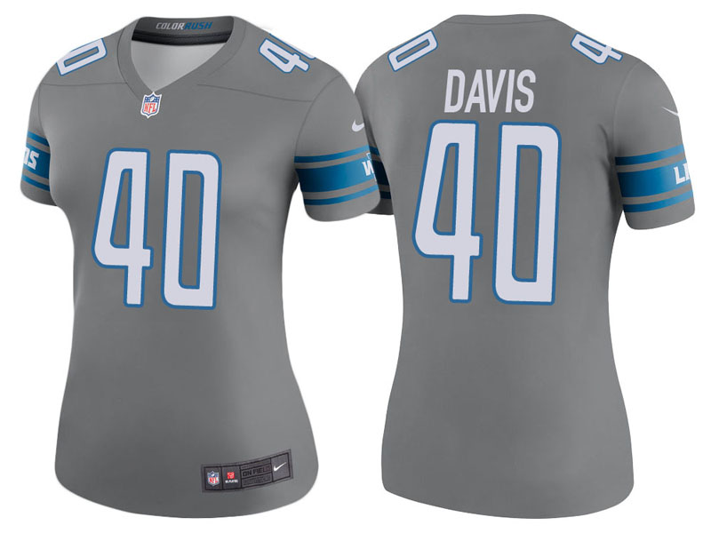 Women Detroit Lions #40 Jarrad Davis Steel Color Rush Legend Jersey