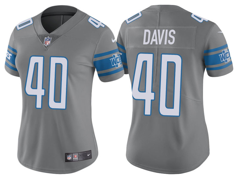 Women Detroit Lions #40 Jarrad Davis Steel Vapor Untouchable Color Rush Limited Jersey