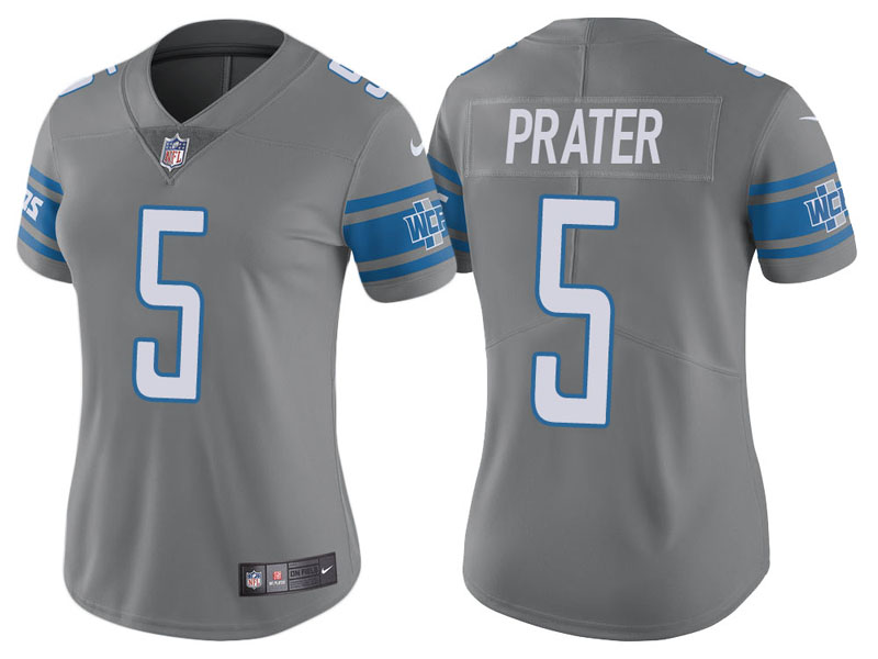 Women Detroit Lions #5 Matt Prater Steel Vapor Untouchable Color Rush Limited Jersey