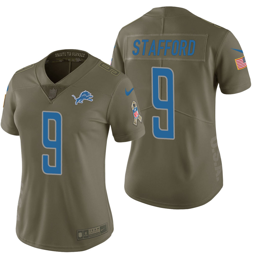 Women Detroit Lions #9 Matthew Stafford Olive 2017 Salute to Service Limited Jersey