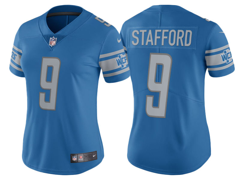 Women Detroit Lions #9 Matthew Stafford Blue Vapor Untouchable Limited Player Jersey