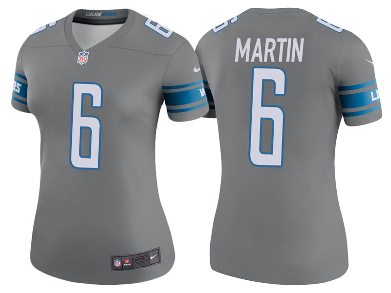 Women Detroit Lions #6 Sam Martin Steel Color Rush Legend Jersey