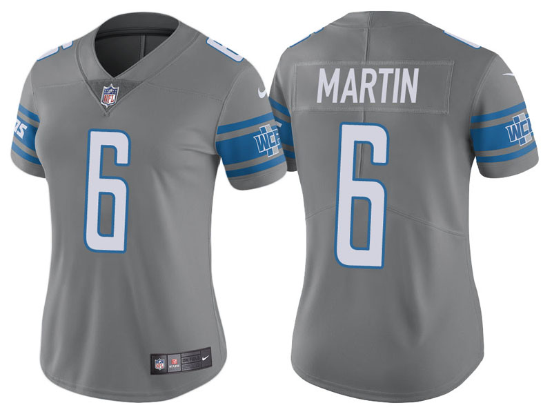 Women Detroit Lions #6 Sam Martin Steel Vapor Untouchable Color Rush Limited Jersey