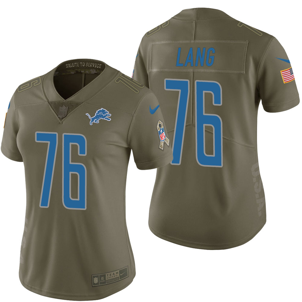 Women Detroit Lions #76 T.J. Lang Olive 2017 Salute to Service Limited Jersey