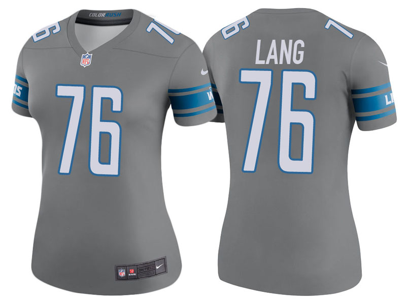 Women Detroit Lions #76 T.J. Lang Steel Color Rush Legend Jersey