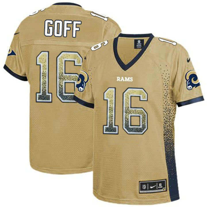 Women Los Angeles Rams #16 Jared Goff Gold Drift Fashion Jersey Women Los Angeles Rams #16 Jared Goff Gold Drift Fashion Jersey