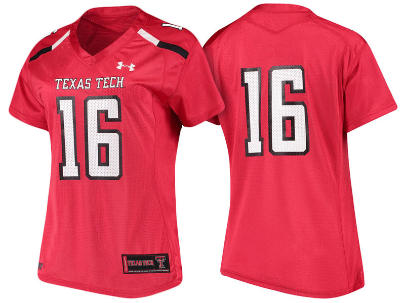 Women Texas Tech Red Raiders #16 Red Replica Performance College Football Jersey