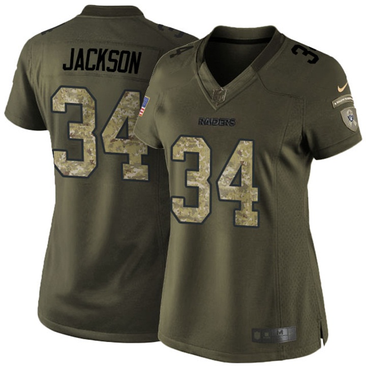 Women Oakland Raiders #34 Bo Jackson Green Salute To Service Jersey