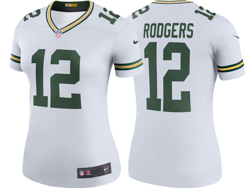 Women Green Bay Packers #12 Aaron Rodgers White Color Rush Legend Jersey Women Green Bay Packers #12 Aaron Rodgers White Color Rush Legend Jersey