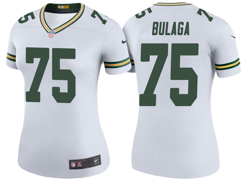 Women Green Bay Packers #75 Bryan Bulaga White Color Rush Legend Jersey