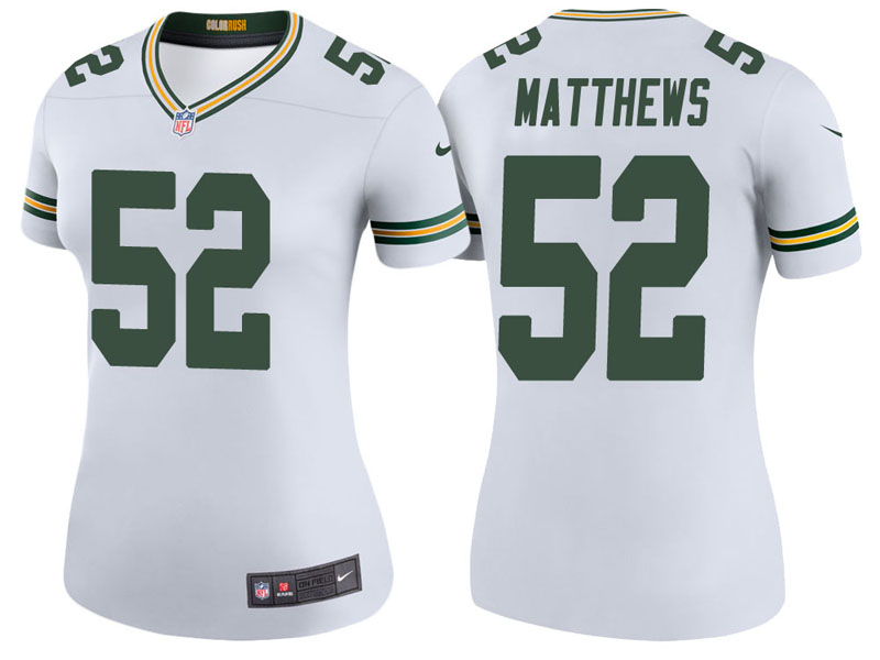 Women Green Bay Packers #52 Clay Matthews White Color Rush Legend Jersey