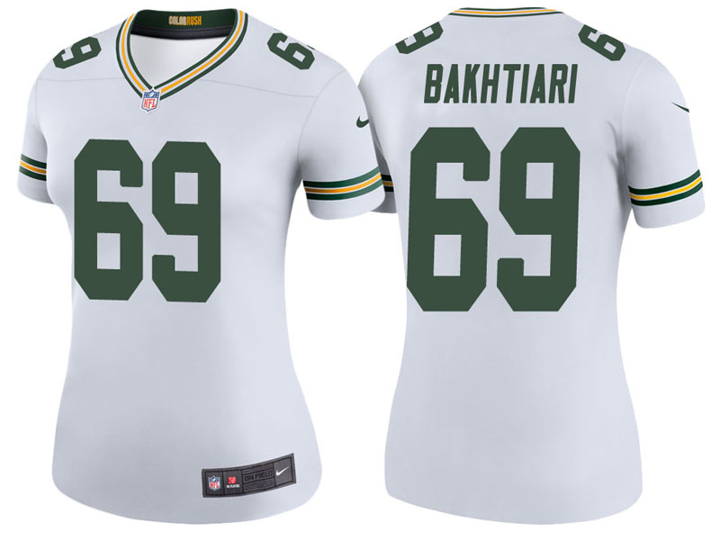 Women Green Bay Packers #69 David Bakhtiari White Color Rush Legend Jersey