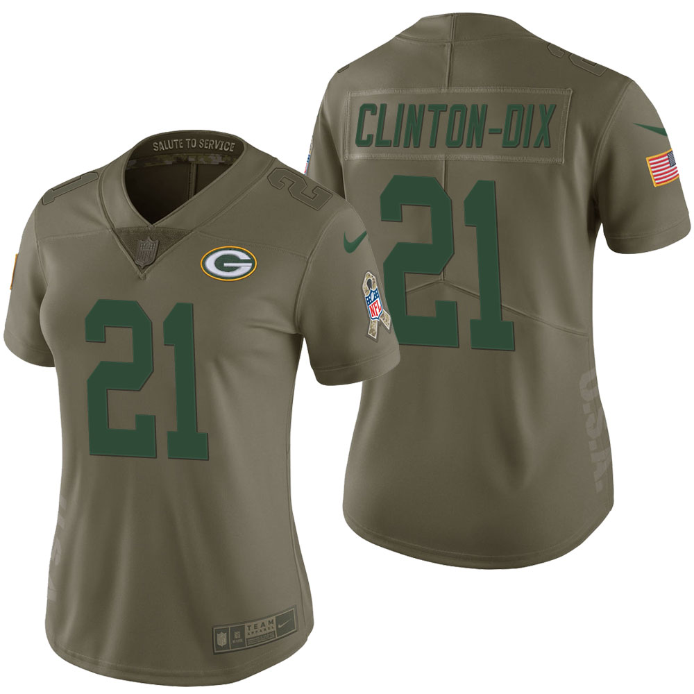 Women Green Bay Packers #21 Ha Ha Clinton-Dix Olive 2017 Salute to Service Limited Jersey