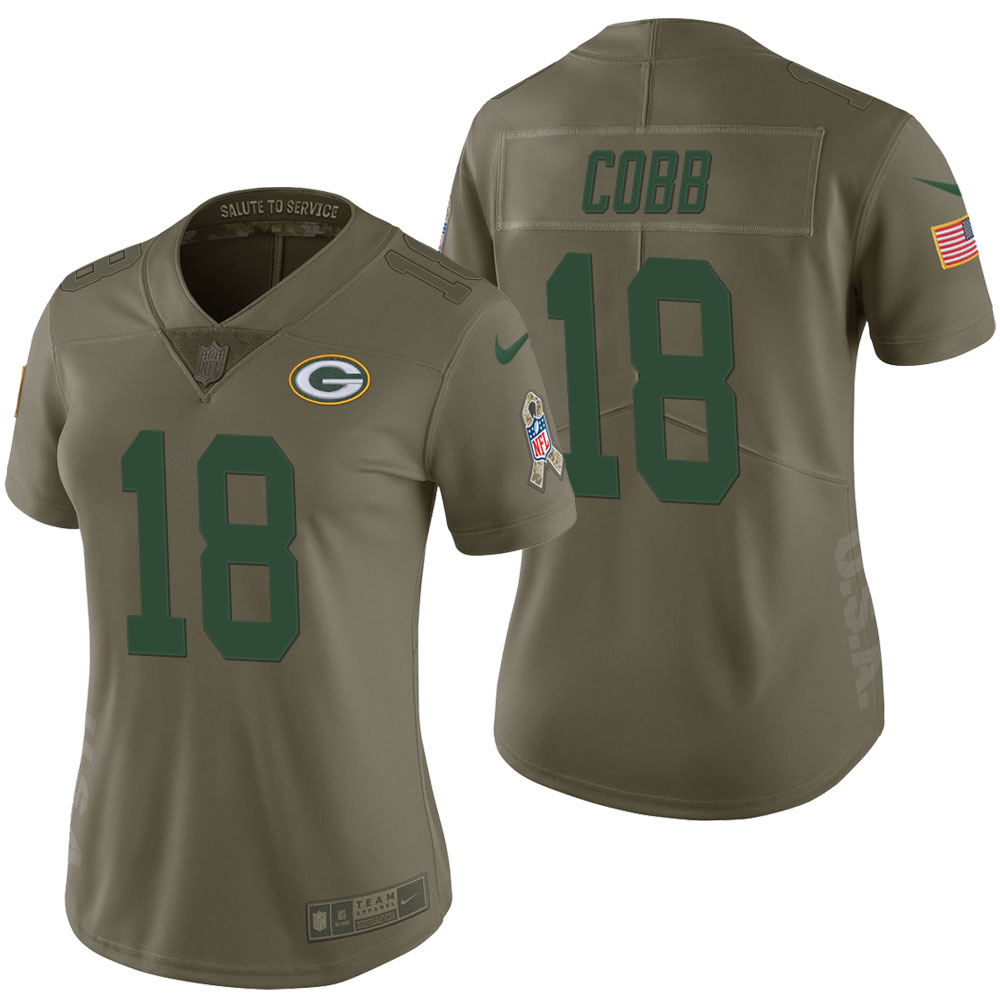Women Green Bay Packers #18 Randall Cobb Olive 2017 Salute to Service Limited Jersey