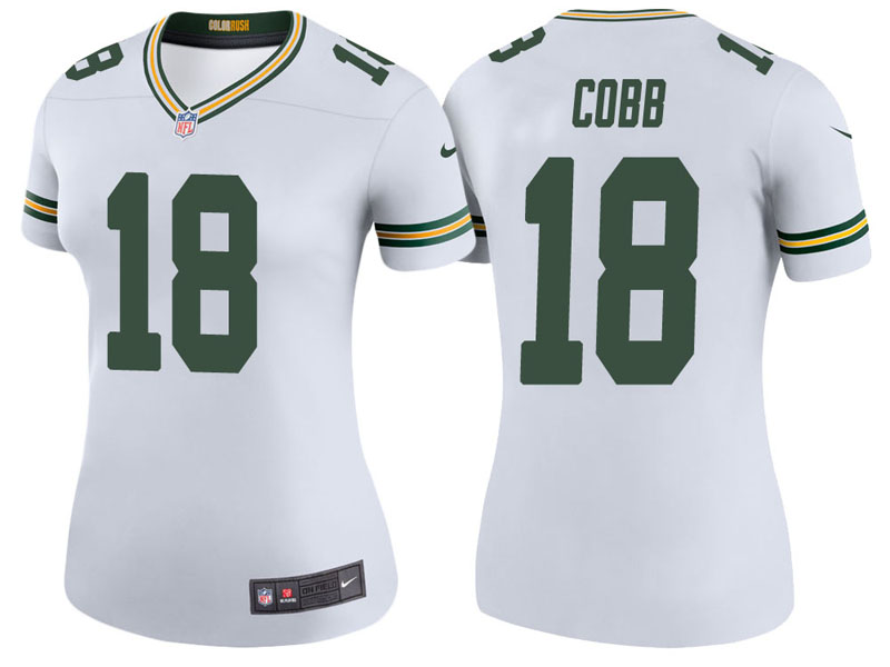 Women Green Bay Packers #18 Randall Cobb White Color Rush Legend Jersey